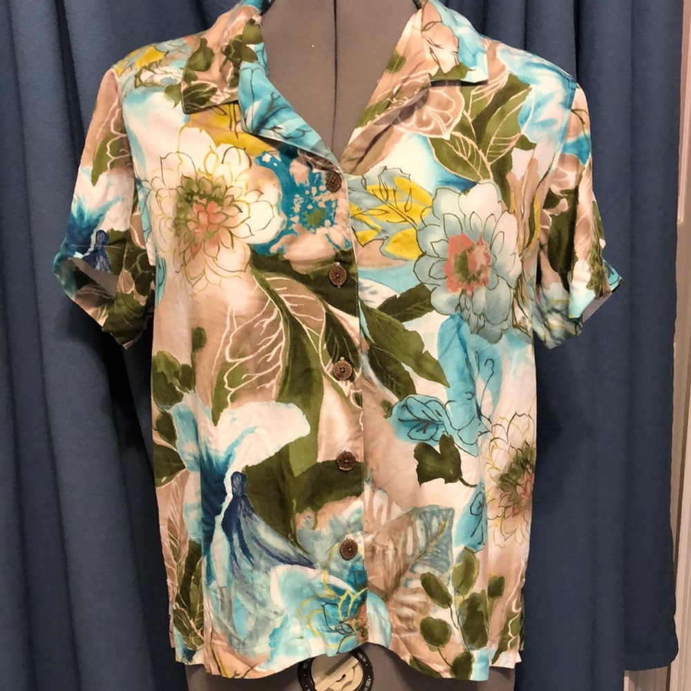 Caribbean Joe hawaiian floral shirt womens Petite L